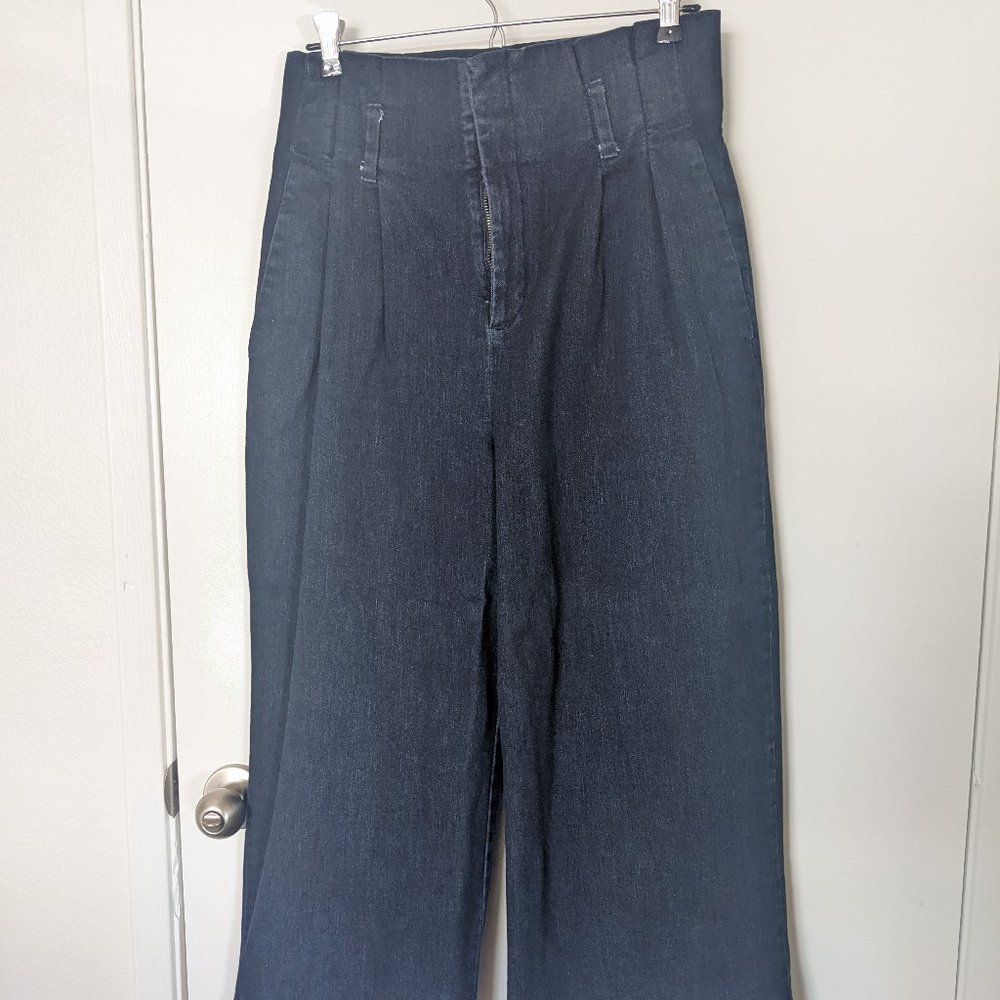 COPY - wide leg dark wash high waisted stretchy jeans